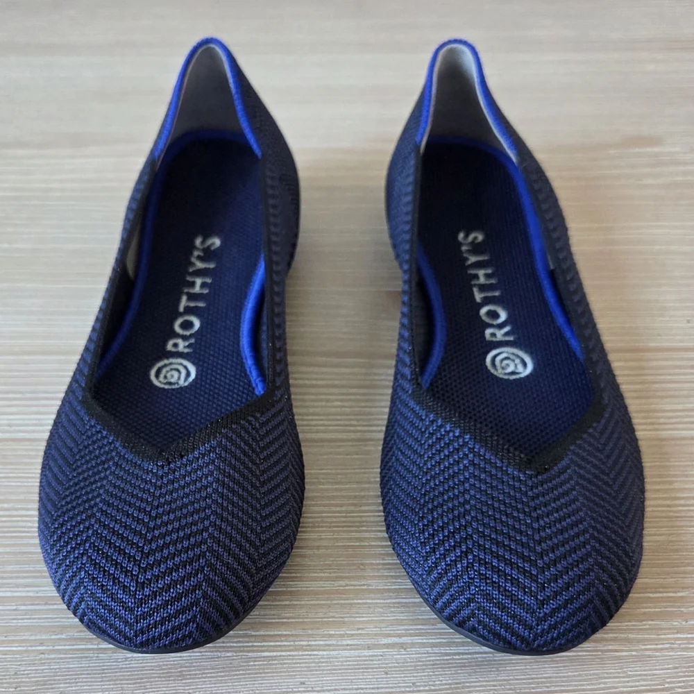 Rothys Retired Midnight Metallic Herringbone Ballet Knit Flats Womens Size 7